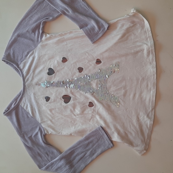 Justice white lavender sequin long sleeve Paris top size 12 - Picture 1 of 8